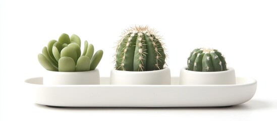 Poster - Succulent and cactus arrangement in minimalist white ceramic pots ideal for contemporary home and office decoration