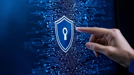 Poster - This futuristic digital interface represents advanced information security measures and cybersecurity technology.