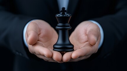 Poster - Businessman holding chess piece symbolizes corporate asset protection, cyber risk management, and reputational safeguarding.