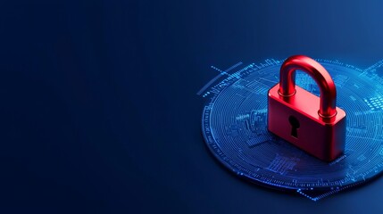 Poster - An electronic lock surrounded by glowing data networks symbolizes corporate cyber security.