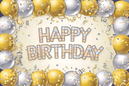 Festive gold balloons and happy birthday text create a festive atmosphere for special occasions