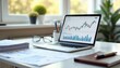 © Denis - Photorealistic style, a clean desk with an open laptop displaying investment portfolio charts, modern and professional