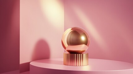 Wall Mural - a pink 3d sphere and stand on a round pedestal