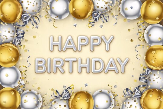 Festive gold balloons and happy birthday text create a festive atmosphere for special occasions