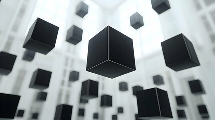 Poster - Floating Black Cubes 3D Abstract Background