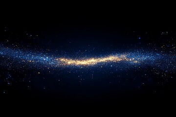 glowing particles on dark blue background, flying glitter, technology abstract blurry banner design,