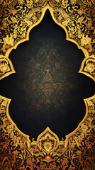 Poster - Elegant golden floral arabesque border on a rich textured backdrop, ideal for sending ramadan wishes with style