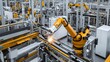 © AS Studio - High-tech factory scene with worker operating robotic arm and sparks from welding station.