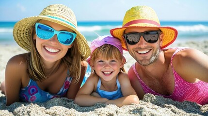 Poster - Joyful family enjoying their vacation at a sunny beach. 