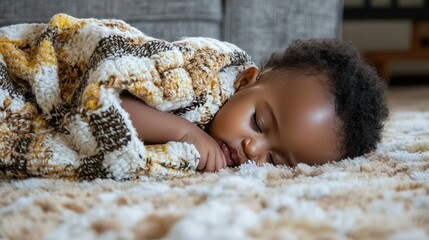 Poster - Infant gently sleeping on stomach, with a soft, comforting blanket. 