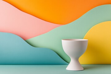 Poster - A minimalist depiction of a clean white funnel on a soft pastel background, with smooth and simple curves