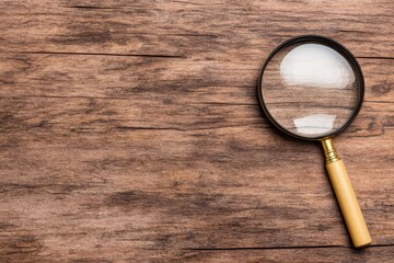 Poster - A minimalist illustration of a single magnifying glass focusing on a specific point, drawn in clean lines and soft monochromatic tones