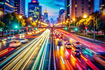 Poster - Abstract Blurred Traffic Lights Cityscape Road Night Generative AI Art