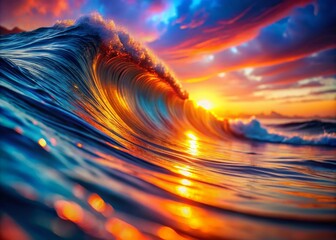 Poster - Abstract Colorful Wave Background, Blue Orange Gradient, Tilt-Shift Photography, Wide Angle Perspective, Artistic Image