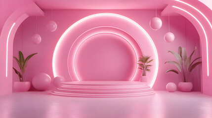 Poster - Pink Neon 3D Stage Background Illustration