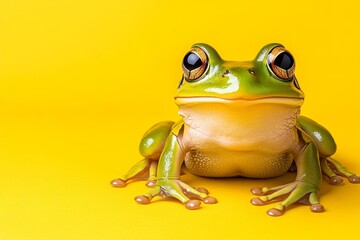Aufkleber - A simple depiction of a frog face, focusing on its large, round eyes and a playful expression, using minimal details and vibrant colors
