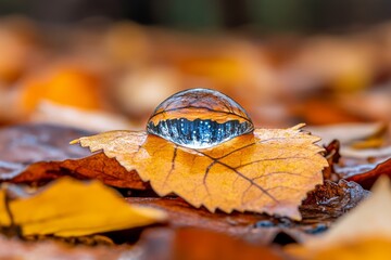 Aufkleber - A stylized design of a magnified drop of water on a leaf, with clean, abstract shapes highlighting precision