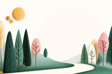 Poster - A stylized graphic of a winding forest trail, using simple shapes and muted earth tones to create a clean, modern look