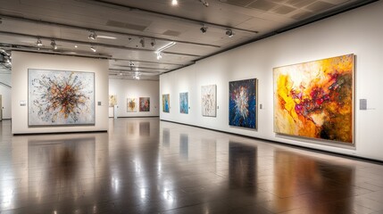 Poster - Urban art display exhibition of massive abstract paintings in a contemporary gallery environment