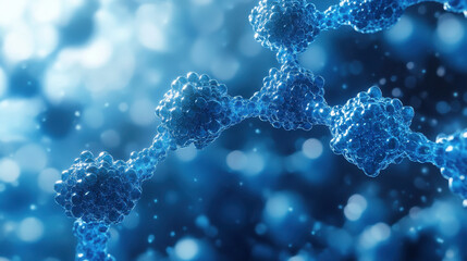 Poster - Abstract Blue Microscopic Molecular Structure Background in 3D Render for Scientific Visualization