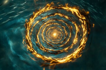 Poster - Magical flames swirling in a circular pattern, glowing with an ethereal blue and green light