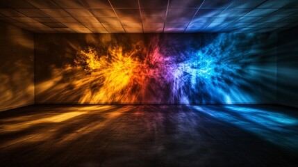 Leinwandbilder - Colorful shadows dancing on wall abandoned room abstract photography vibrant environment artistic viewpoint