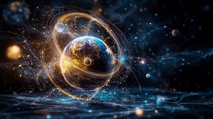 Aufkleber - Abstract visuals of planetary gravitational pull with dynamic cosmic elements in space stunning digital art