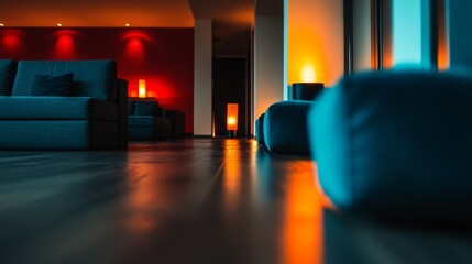 Poster - Minimalist Living Room with Bold Color Accent Lights