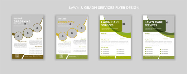 Wall Mural - Lawn Mower Garden or Landscaping Agricultural service Design, trifold brochure design template layout vector