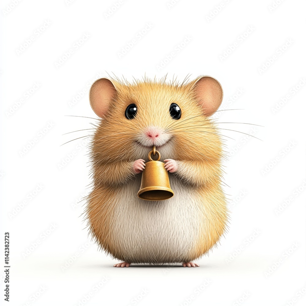 Visual Reference: Cute Fluffy Hamster With A Tiny Bell In Its Tiny