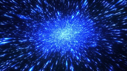 Poster - Bright Blue Star Field with Glowing Particles in Space Atmosphere