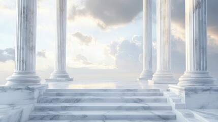 Poster - majestic white marble columns against a serene cloudy sky
