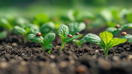 Poster - A close-up of ladybugs on plants, aiding in pest control without pesticides in a healthy, biodiverse regenerative farm