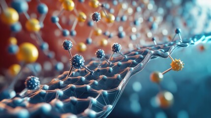 Poster - A cutting-edge representation of nanoscale drug delivery innovations, emphasizing precision medicine, with ample space for copy