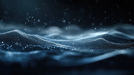 Poster - abstract background with moving dots and lines, forming an intricate network connection structure, 