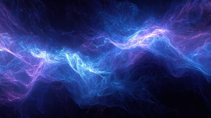 Poster - abstract blue and purple particles resembling optical fiber, 