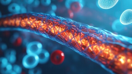 Poster - A detailed shot of advanced bioengineered stents for cardiovascular health, showcasing cutting-edge medical technology, with side space for additional content.
