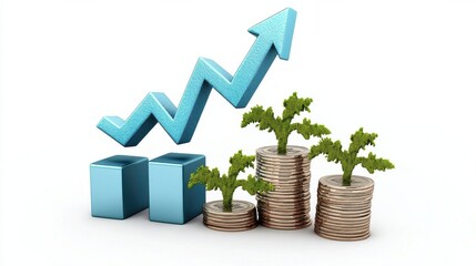 Poster - financial growth concept with ascending arrow and money plants