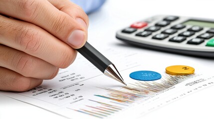 Poster - Financial Accounting Calculations and Data Analysis on Desk with Calculator