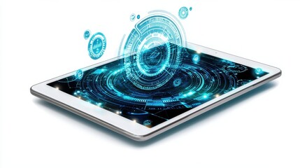 Poster - Innovative Digital Technology Futuristic Sphere Hologram Interface on Tablet Device Display