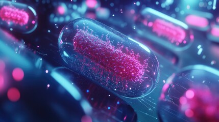 Aufkleber - A futuristic digital representation of nanoscale drug delivery innovations, highlighting their potential in medicine, with space for text on the side