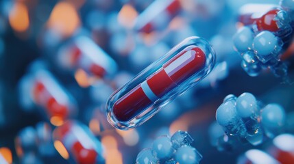Poster - A futuristic look at nanoscale innovations in drug delivery, showcasing advanced technology for targeted treatments, with space for text on the side