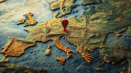 Poster - A map showing an entire country, with a red pin marking a key spot, emphasizing travel or geographical exploration with clear roads and cities.