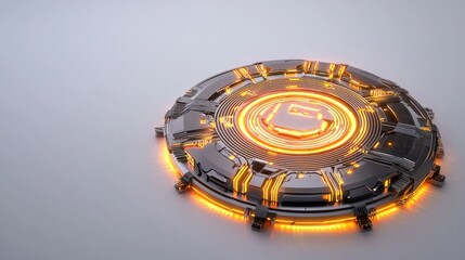 Poster - Glowing Futuristic Metallic Circular Abstract Digital 3D Concept Design