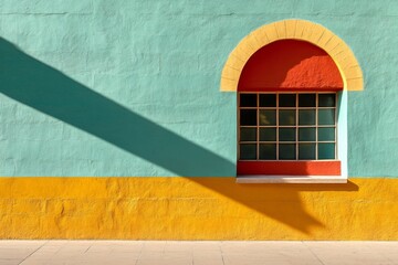 Poster - A conceptual design of a window frame, reduced to clean lines and blocks of light pastel colors, evoking modern architecture