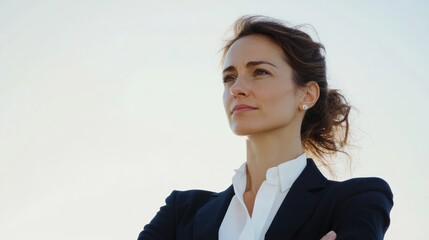 Poster - Female CEO at a construction project site actively leading and managing large-scale developments on solid white background,