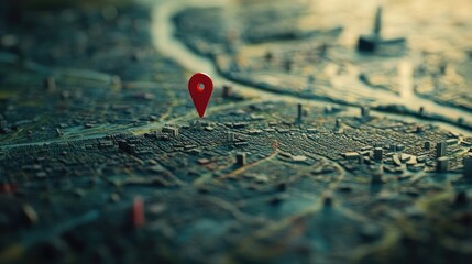 Poster - A zoomed-in map with a red pin marking a location, featuring the roads and cities of an entire country, highlighting the importance of mapping and navigation.