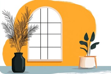 Poster - A flat design of an open window with flowing curtains, using soft pastel colors to represent freedom