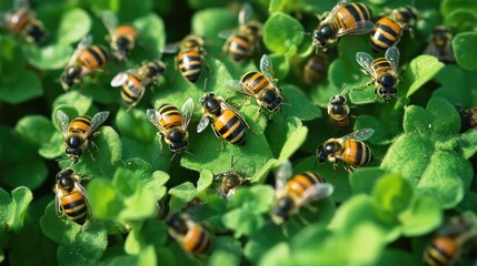 Poster - Close-up of beneficial insects, like ladybugs and bees, helping manage pests naturally on a regenerative farm without chemicals