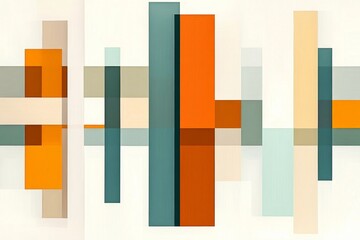 Aufkleber - A flat, abstract design of a picture frame, with overlapping rectangular shapes in muted earth tones symbolizing modern simplicity